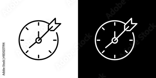 Arrow hitting the clock target - Time management and goal achievement icon illustration