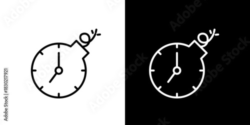 Minimalist line art icon of a ticking time bomb clock, symbolizing critical urgency, approaching deadlines, and a sense of impending action