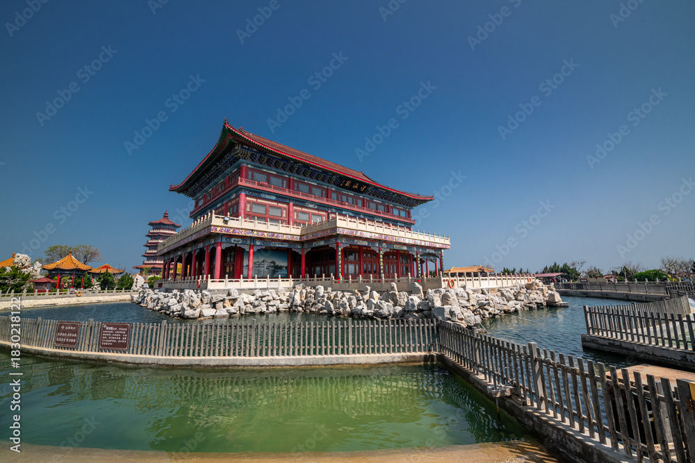 Obraz premium The seals in the pond of the eight immortals pavilion in Penglai, China