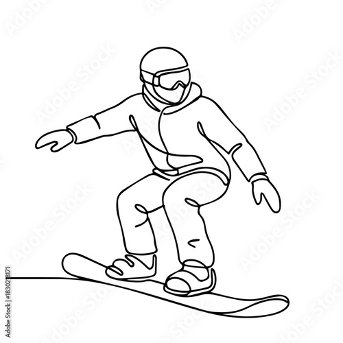 Continous line of snowboarding winter sport