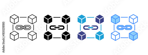 Blockchain icon set multiple style collection