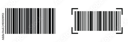 Flat linear barcode design. Minimalist barcode suitable for UI elements, retail dashboards and modern commerce illustrations. Barcode icon set on white background.