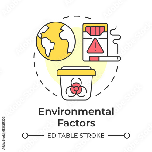 Environmental factors multi color concept icon. Biohazard impact. Global environment. Health risk. Round shape line illustration. Abstract idea. Graphic design. Easy to use in blog post, booklet