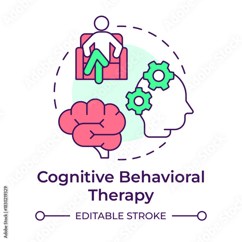 Cognitive behavioral therapy multi color concept icon. Mental processes, psychological therapy. Round shape line illustration. Abstract idea. Graphic design. Easy to use in blog post, booklet