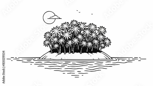 Tropical Island Oasis - A Serene Escape with Palm Trees and Calm Waters.