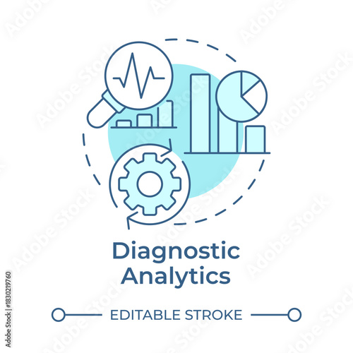 Diagnostic analytics soft blue concept icon. Data analysis, performance evaluation. Round shape line illustration. Abstract idea. Graphic design. Easy to use in infographic, presentation