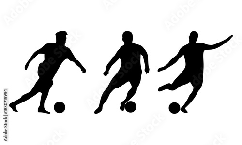Football Player Silhouette Set. Kicking, Dribbling, Shooting Vector Pack. Perfect for any football-themed project needing bold and energetic visuals.