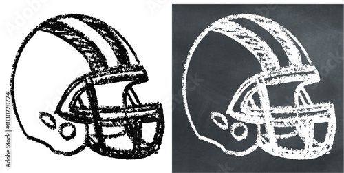 Chalk Handdrawn Quarterback Helmet Vector Ideal for football, sport, team, and protection graphics in a rough chalkboard style. Symbolizes equipment, defense, strategy, and game readiness.