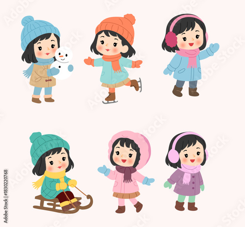Cute Girls Enjoying Winter Activities