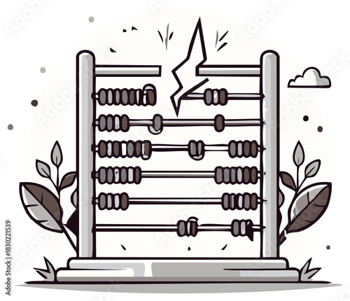 Broken Abacus Mathematical Tool Concept Illustration