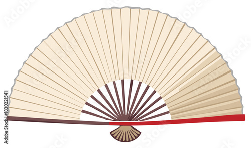 Decorative Hand Fan Illustration with Cream Paper and Brown Accents
