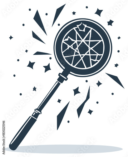 Magical wand illustration with geometric design and starburst effect in dark silhouette