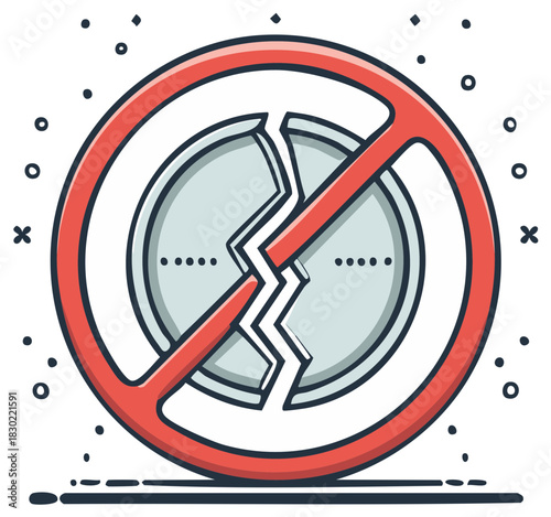 Financial crisis and bankruptcy icon with a forbidden symbol and broken money illustration