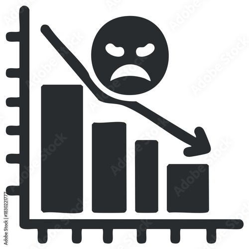 Downturn Graph with Angry Face Icon Representing Financial Decline and Negative Sentiment