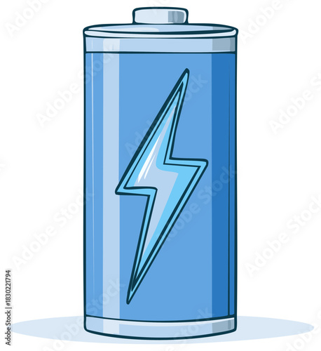Cartoon Battery with Lightning Bolt Symbol Representing Energy Power Rechargeable Cell