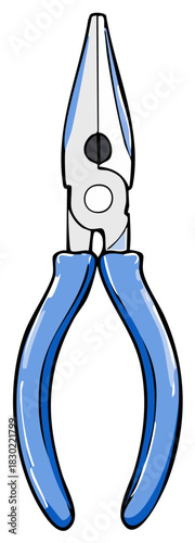 Blue Handle Needle Nose Pliers Cartoon Illustration Work Tool