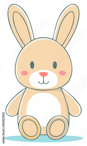 Cute cartoon bunny rabbit with big ears and blush on cheeks