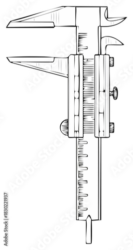 Precision Measuring Tool Caliper Line Drawing for Technical Illustration and Engineering