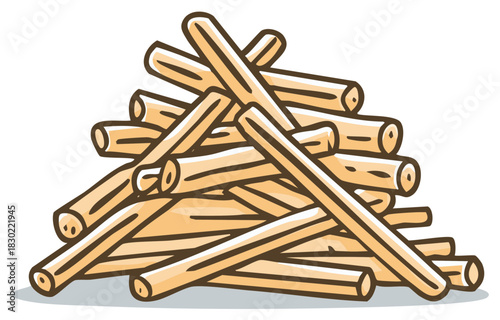 Pile of neatly stacked tan wooden logs in a rustic style illustration