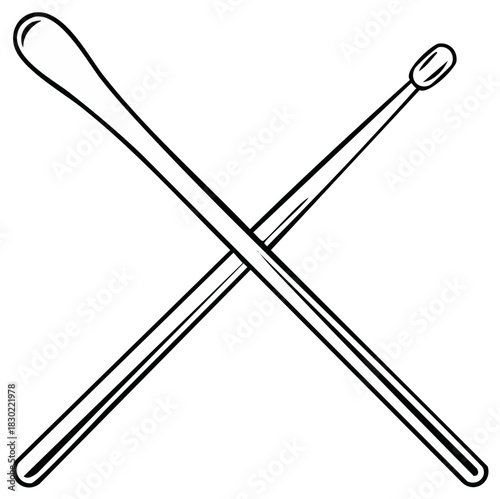 Black and white illustration of crossed drumsticks for percussion