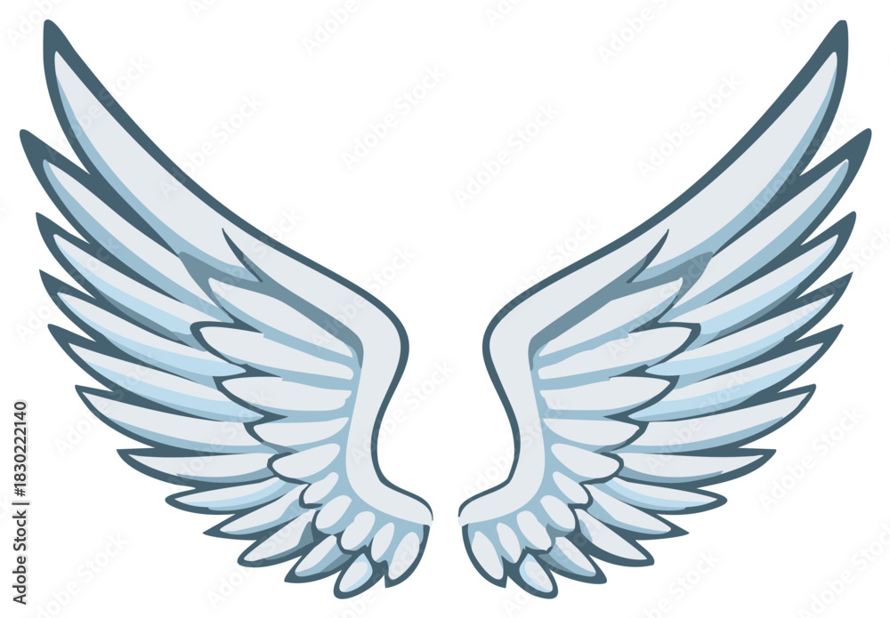 Fototapeta premium Elegant stylized white and light blue angelic wings vector illustration