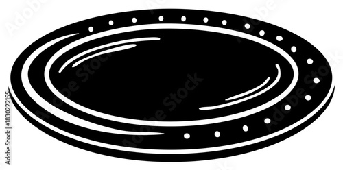 Black and White Oval Plate Illustration with Decorative Dot Rim Pattern Icon