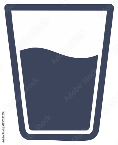 A Blue Tinted Glass Filled with Liquid Depicted in a Minimalist Graphic Style