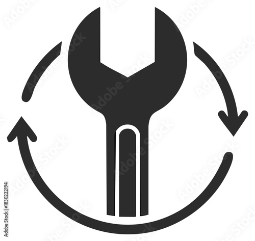 Wrench icon with circular arrows symbolizing settings, maintenance, repair, update, and continuous improvement process