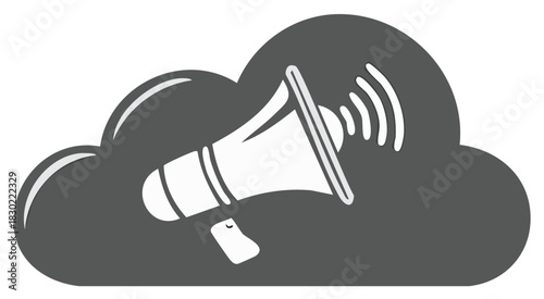 Megaphone announcement inside a cloud silhouette representing digital broadcast or online communication