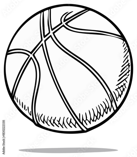 Simple sketch of a basketball with curved lines and shadow detail