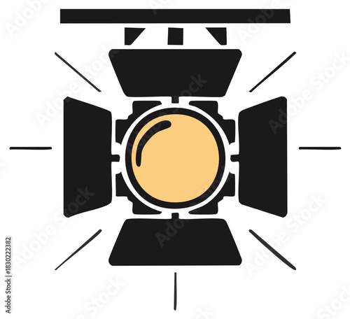 Graphic icon of a theatrical spotlight on a rig for entertainment and performance concepts