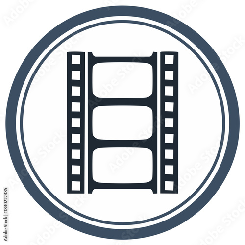 Cinema filmstrip media icon in circle for video production and entertainment concept
