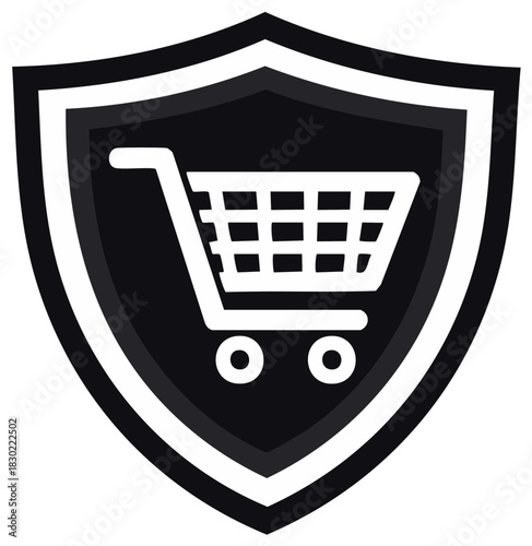 Shopping cart protected by shield icon graphic design