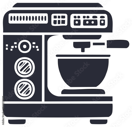 Stylized coffee machine illustration modern kitchen appliance brewing espresso icon