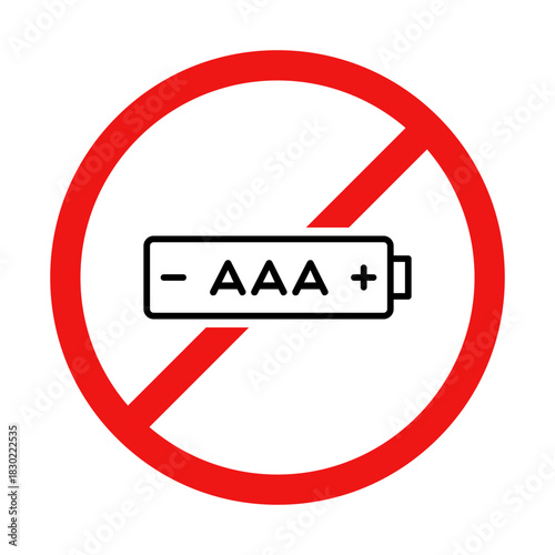 No AAA Battery Sign on White Background