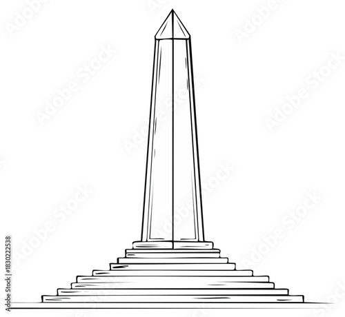 Illustration of an Obelisk with Pyramidion on a Multi-tiered Base, Memorial Monument