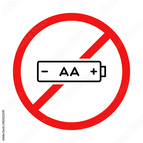 No AA Battery Sign on White Background