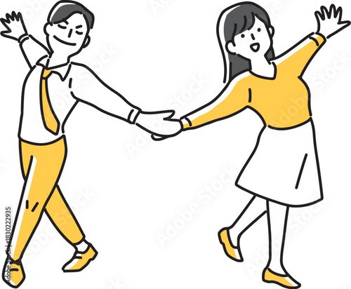 踊りのポーズをとる男女社員