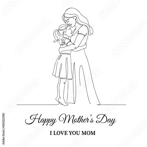 Mother's Day 
Minimalist drawing of a standing mother embracing her child. Focuses on strong maternal bond, warmth, and unconditional love. 