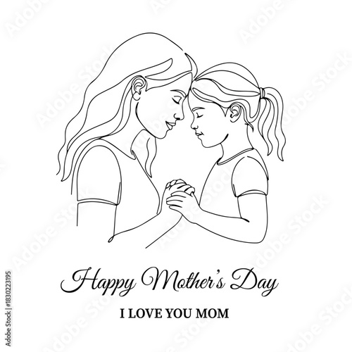 Mother's Day
Minimalist line drawing of a mom and her girl touching foreheads. Symbolizes intimate bond, emotional connection, trust, and care