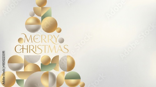 Abstract Christmas tree decoration with geometric shapes in gold and green  