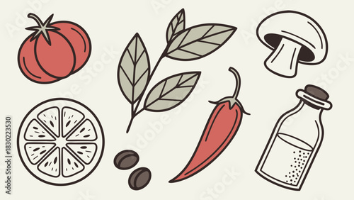 Flat vector set of culinary ingredients