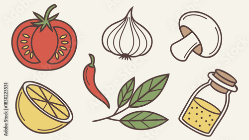 Flat vector set of culinary ingredients