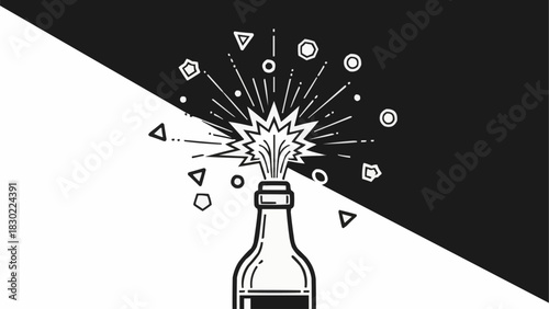 Champagne Bottle Explosion - Celebration and Festivity in Black and White.