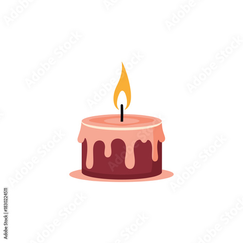 A charming illustration of a lit red candle with pink melted wax dripping down, casting a warm glow and symbolizing peace and celebration.