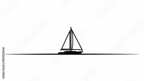 Minimalist sailboat silhouette gracefully sailing on the horizon against a white backdrop.