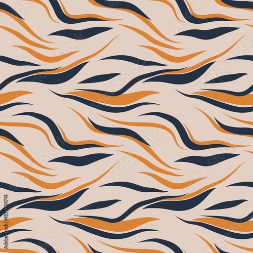 Seamless abstract wavy pattern with orange and black lines