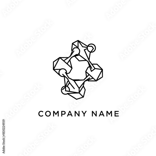 Abstract geometric molecular structure logo design.