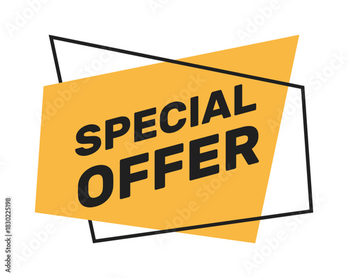 special offer text on geometrical yellow background, vector social media marketing advertising poster template