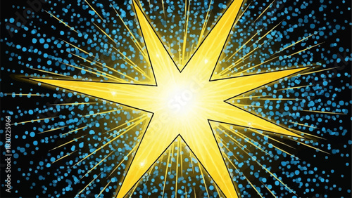A vibrant yellow seven pointed star explosion in a comic book art style.